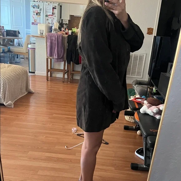 Vintage Banana Republic Women Large Brown Genuine Suede Leather Coat Jacket - Picture 14 of 16